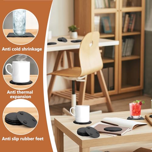 jxgzyy 60 Pcs Slate Coasters for Drinks Engraved Square Slate Coaster Natural Stone Coasters Bulk Rustic Rock Cup Coaster Anti-Scratch Backing for Bar Kitchen Home Apartment Gifts DIY - Image 3