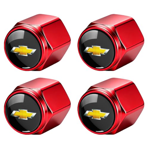 Image of Tire Valve Stem Caps Cover for Chevy Metal Car Wheel Air caps Auto Valve Stem Caps Accessories 4 Pack RED