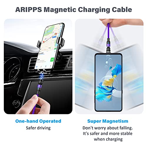 Aripps Magnetic Charging Cable 4 Pack (3.3Ft/6.6Ft/6.6Ft/10Ft), 540 Degree Rotating Magnetic Phone Charger Cable, 3 In 1 Nylon Magnetic Usb Cable #TOP4