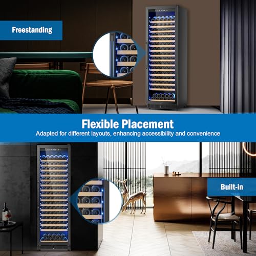 Image of Wine Fridge 24 Inch, 190 Bottles Freestanding or Built-in Wine Cooler Refrigerator with Sliding Rail Shelves, Professional Wine Cellar Low Noise, Black