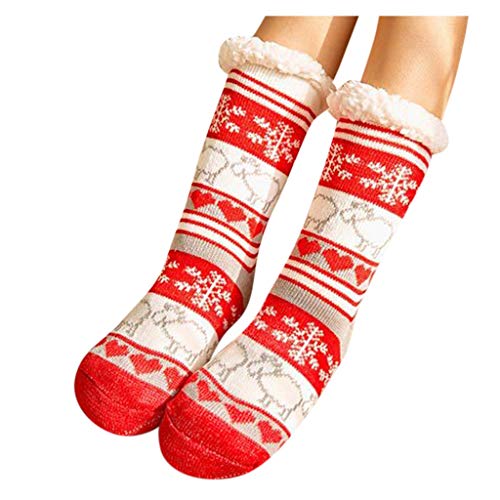 Slipper Socks Women Fleece Lining Fuzzy Winter Soft Warm Christmas Gift Knee Highs Socks With Grippers (Free, B)