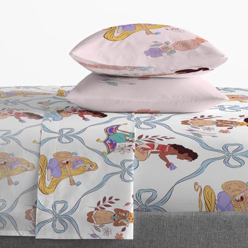 Image of Jay Franco Kids Sheet Set with Fitted, Flat Sheets & Pillow Cover - Ultra-Soft Bedding with Pillowcase for Room Decor, White - Disney Princess, 4 Piece Full