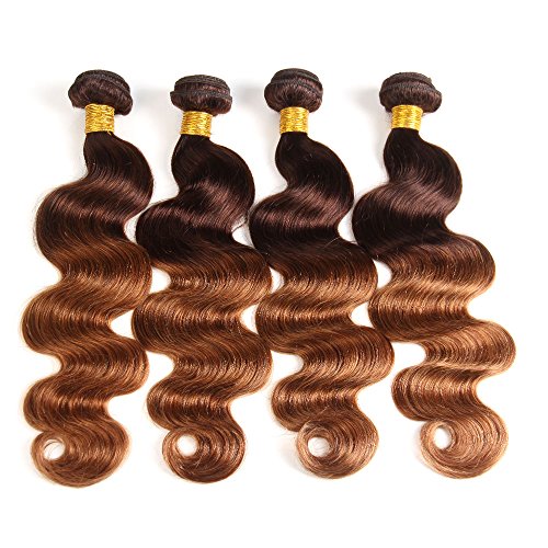 2 Tone Ombre Brazilian Body Wave Hair Bundles Brazilian Virgin Hair Body Weft 4 Bundles 100% Unprocessed Remy Virgin Human Hair Extensions T4/30 Medium Brown/Medium Auburn (16 18 20 22)