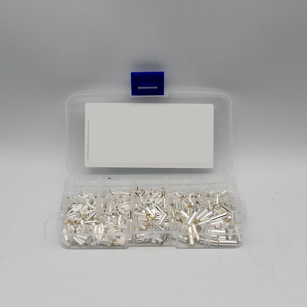 AARTERZZA 600Pcs Tin-Coated Copper Uninsulated Crimp Terminal 0.5mm2-6.0mm2 Bootlace Ferrules Cord End Electrical Wire Cable Connector
