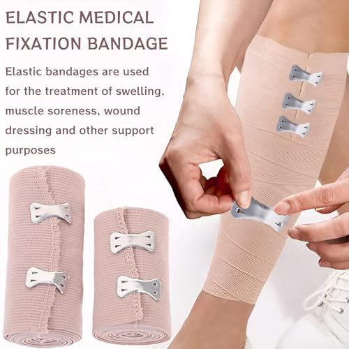 vcsjw Elastischer Verband 6 Rollen, 2 Größen, Metallclips, Elastische Mullbinden, Knie und Handgelenke
