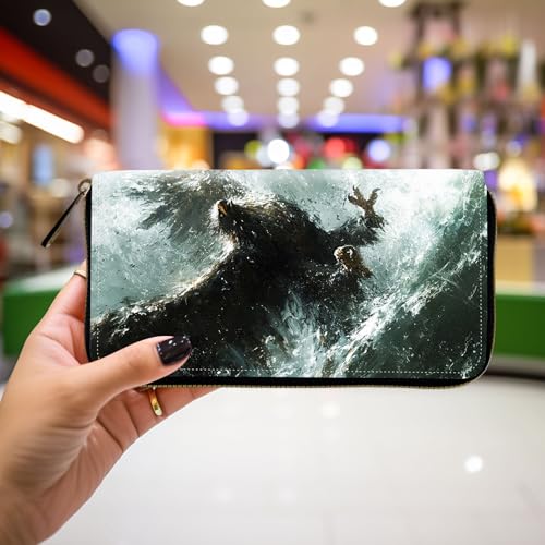 Wallet,Leather Long Wallet Suitable For Ladies And Teenagers - Detachable Wristband + RFID Travel Wallet With Card Slot - Flying Eagle In Wild4