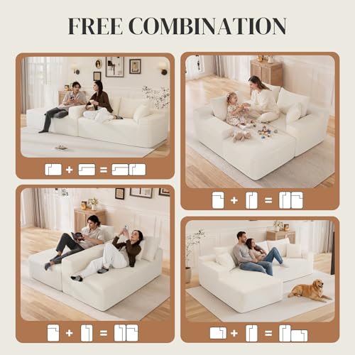 Image of 108 inch L Shaped Cloud Boneless Sectional Couches for Living Room, Modern Comfy Modular Deep Seat Memory Foam Compressed Corduroy Sofa Oversized Left Facing Chaise, No Assembly Required, White