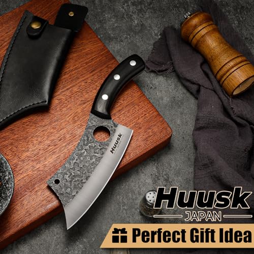 Huusk Knives Japan, Hand Forged Meat Cleaver Knife With Sheath thumb #6