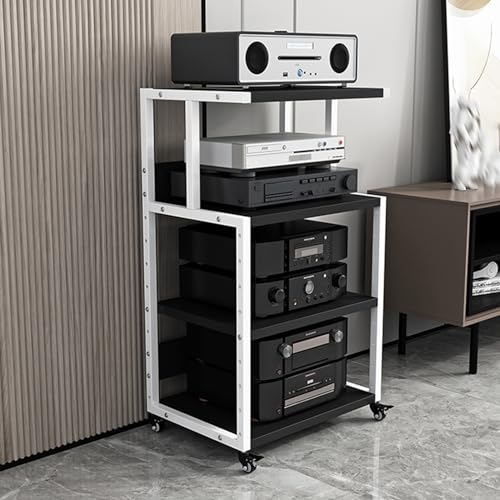 Meuble audio portable en bois étagère multimédia noire pour ranger la hi-fi du salon