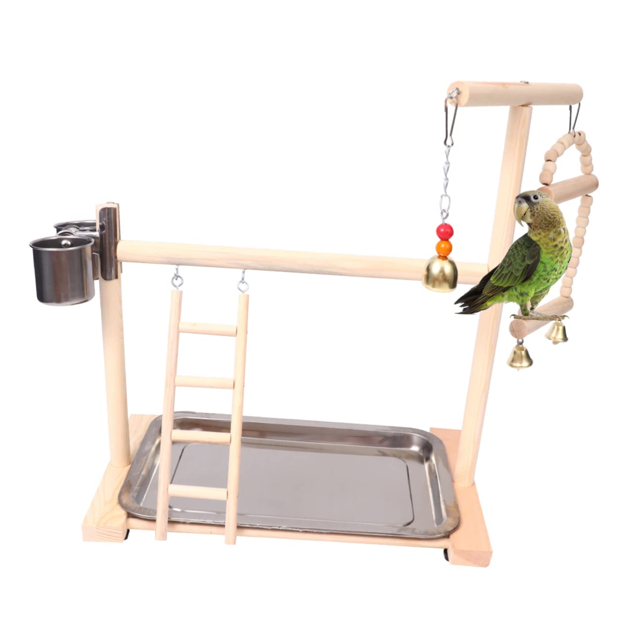 Percha para Pájaros de Madera y Acero Inoxidable Parque Columpio Escalera y Campana Juguete Colgante para Jaulas de Periquitos y Pequeños Color Aleatorio Color Aleatorio