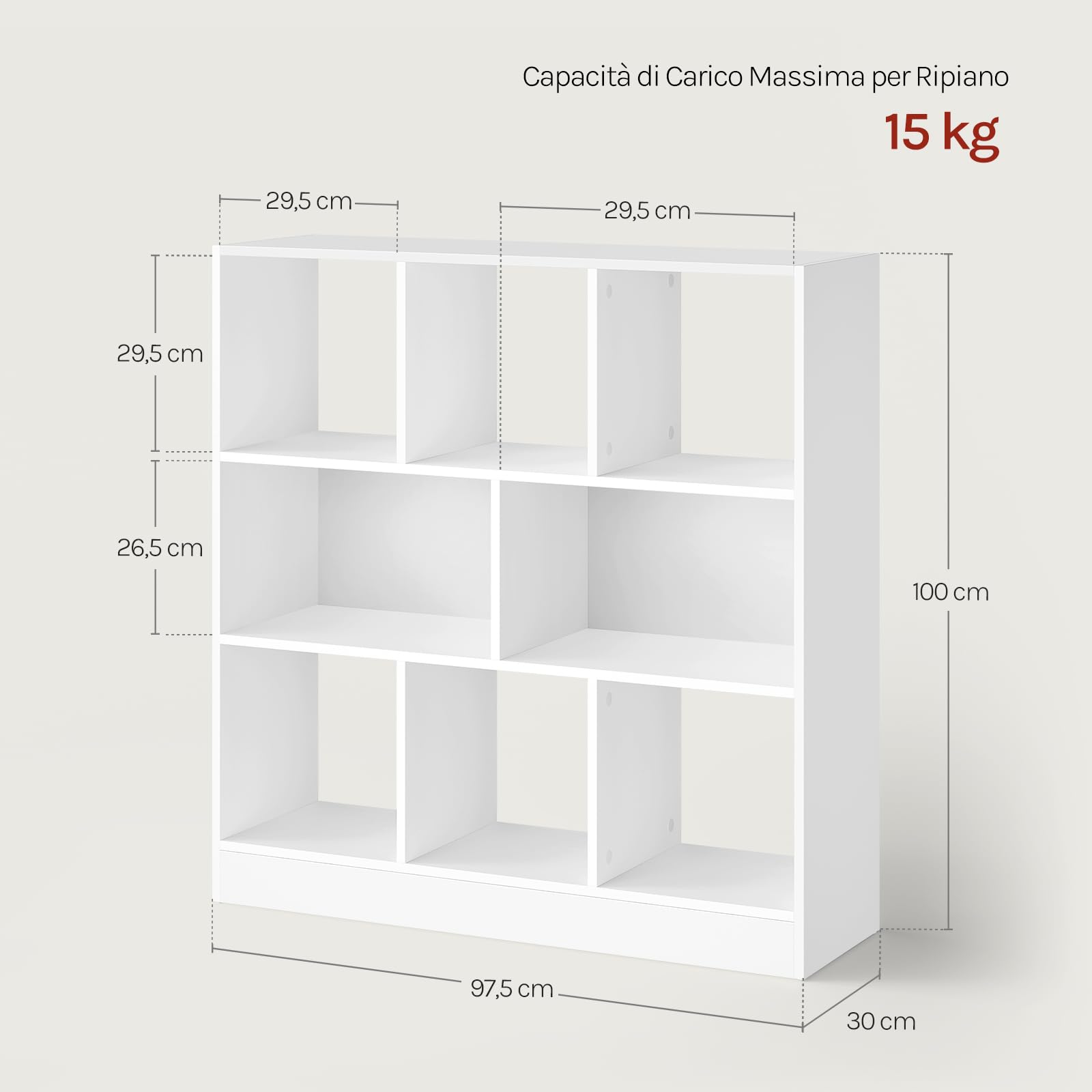 WOLTU Libreria Scaffale Espositore Bianca con 3 Ripiani Mobiletto in Legno 8 Cubi Aperti Armadio da Esposizione per Soggiorno Ufficio e Cameretta 98X30X100cm SK021cm