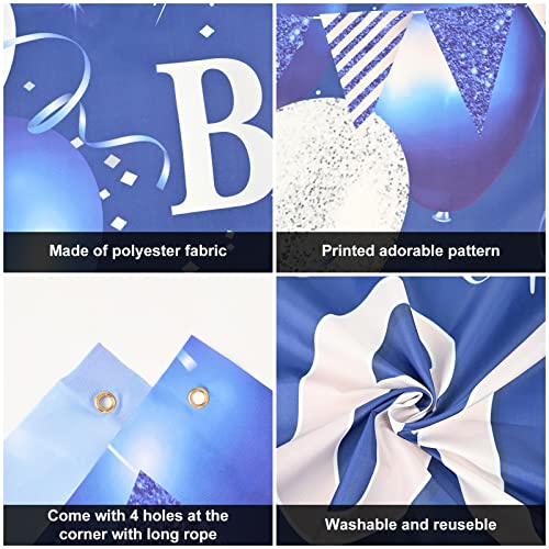 Image of 18th Birthday Banner Backdrop,BTZO Happy 18th Birthday Decorations,Blue Silver Large Fabric Photo Backdrop Background for Boys Girls 18th Birthday Party,70.8 x 43.3Inch