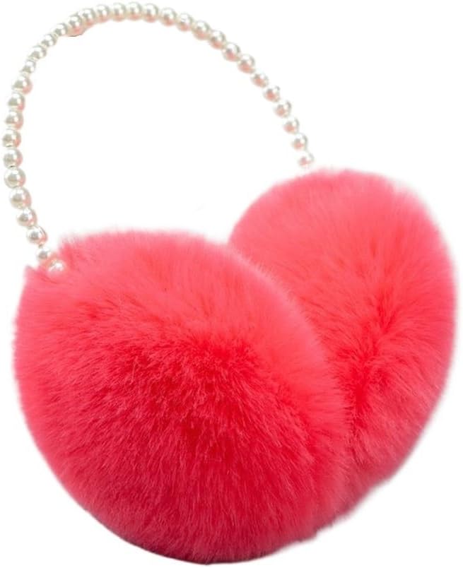 Women Girls Winter Fluffy Plush Earmuffs Thicken Imitation Pearl Beaded Headband Ear Warmer Styling Headwear