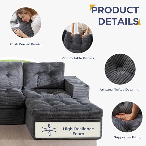 Image of MAXYOYO Modular Sectional Sofa with Ottoman and Loveseat, Cloud Boneless Couch with Layered Cushion, Flexible Module Combination Sofa for Living Room, No Assembly Required,Dark Grey