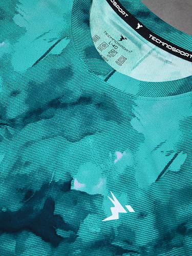 Image of TECHNOSPORT Men's 100% Polyester Regular Fit Half Sleeve Printed Crew Neck T-Shirt with Techno Dry, Anti Microbial Properties for Gym, Workout and Regular Use