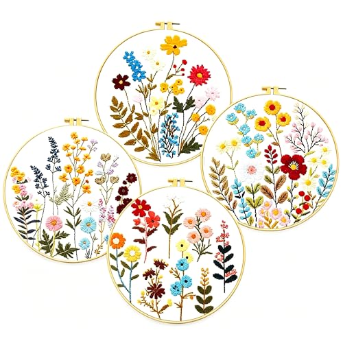 Image of Zhenqing Floral Cross Stitch Kit for Adults Beginners - Printed Flower Garden & Botanical Embroidery Design | 11CT 9.45 inchx9.45 inch DIY with Thread, Fabric | Home Decor Wall Art Gift 68031