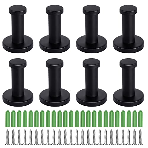 GOSHIES 8 Stück Rund Kleiderhaken Handtuchhaken Schwarz Mattlack 53mm Edelstahl Handtuchhaken Haken Wandhaken Garderobenhaken für Badezimmer Küche Schlafzimmer Cover