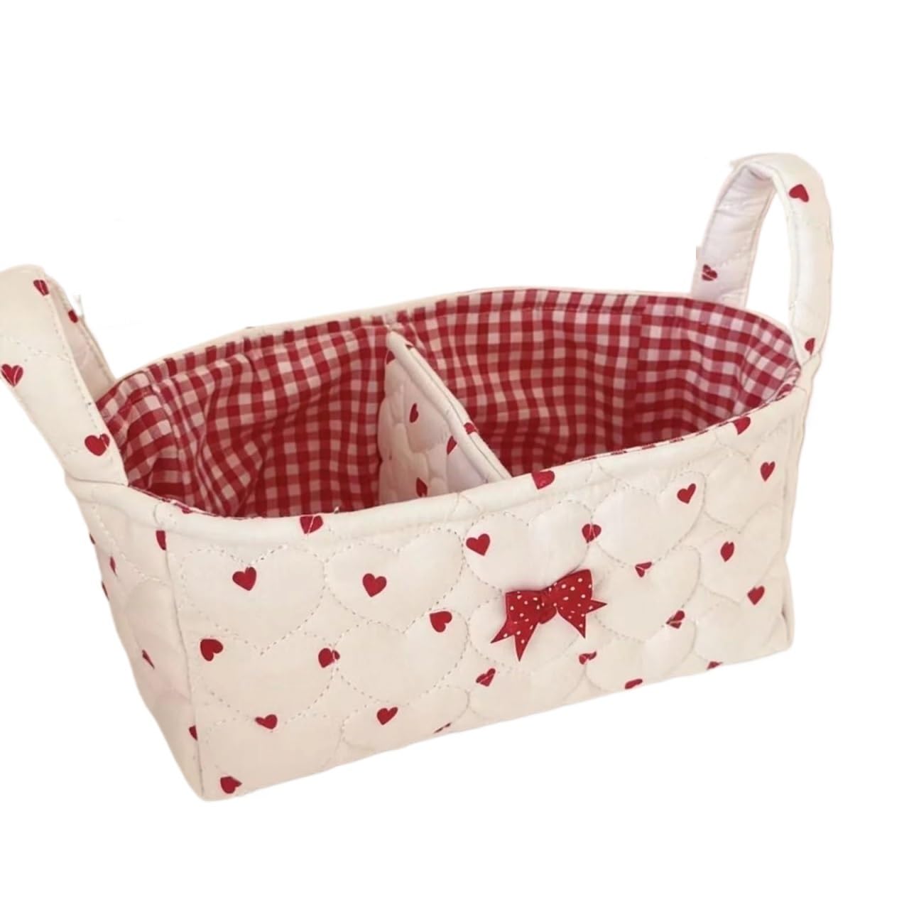 SUBLXPoten Foldable Floral Organizer Bin Small Quilted Storage Basket Floral Bow Desktop Organiser with Partition for Home Travel Countertop Dresser Little Items