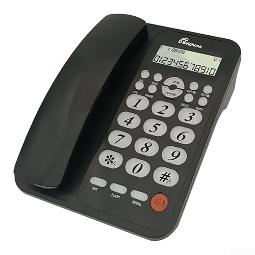 AnsweMachine téléphone fixe filaire moderne avec fonction haut-parleur pour la maison ou le bureau Noir