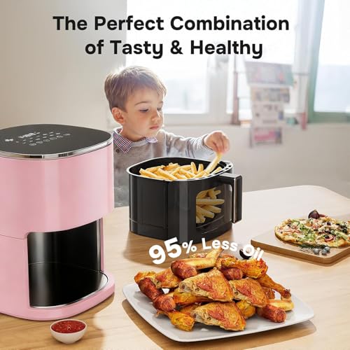 Image of Simple Deluxe 12-in-1 Air Fryer 6.34 Qt, Digital Preset Airfryer with Visible Window, Nonstick and Dishwasher-Safe Basket, Air Fry, Roast, Bake, Dehydrate, Fries, 1700W, Pink