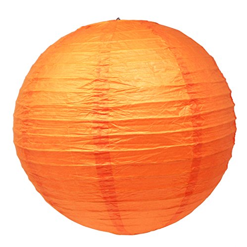 Image of Mudra Crafts 12 Inch Round Chinese Orange Paper Lanterns Hanging Decor | 10 PCs, Reusable, Indoor Outdoor Decorative Lamp Shade, for Ceiling, Wedding, Shower, Party, Festival, Home Decoration