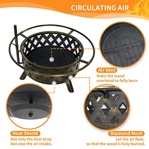 Udpatio Fire Pit For Outside 30 Inch Outdoor Wood Burning Firepit Large Steel Firepit Bowl With Removable Cooking Swivel Bbq Grill For Backyard Bonfire Patio #TOP2