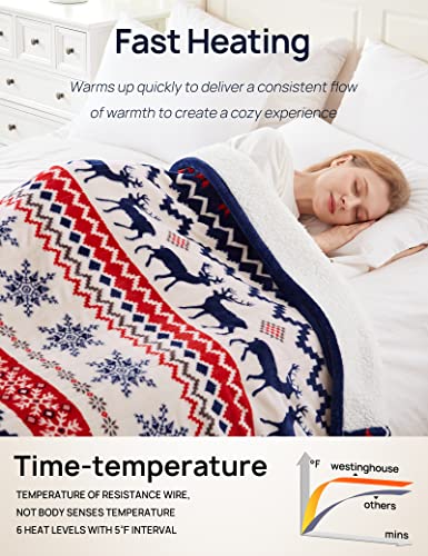 Westinghouse Electric Blanket Queen Size, Soft Flannel to Sherpa Heated Blanket with10 Heating Levels & 1 to 12 Hours Heating Time Settings, Fast Heating, Machine Washable, 84 * 90 Inch