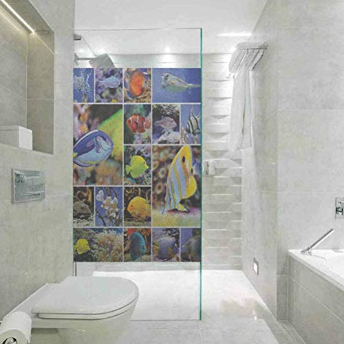 Vinilo adhesivo para ventana de vidrio con privacidad de calor, collage de fotos subacuáticas con colección de T, no adhesivo sin residuos, fácil de recortar para bloquear el sol, 23.6 x 78.7 pulgadas