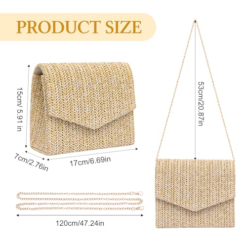 Image of Larcenciel Straw Clutch Purses for Women, Woven Beach Purse w /Chain, Summer Boho Evening Handbag for Wedding, Prom, Vacation