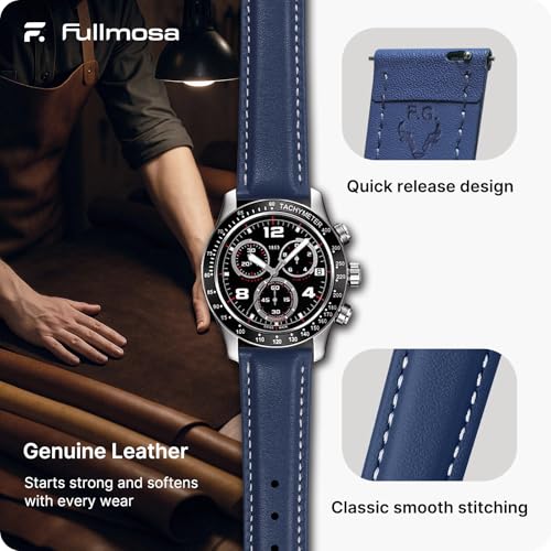 Image of Fullmosa 22mm Quick Release Leather Watch Band for Garmin Samsung Galaxy | Strap for Garmin Vivoactive 4 45mm,Garmin Venu 4(45mm) /Venu 3 /Venu 2,Samsung Galaxy Women Men, Dark Blue&Black Buckle