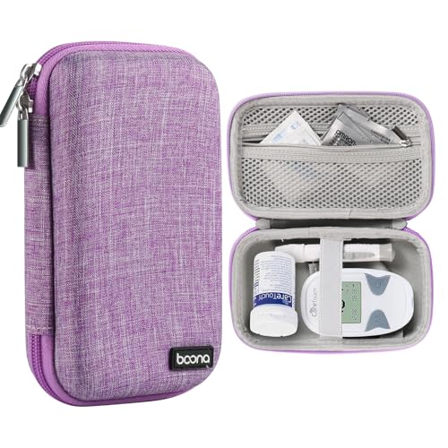Diabetes Travel Case EVA Hard Shell Diabetic Supplies Bag Organizer for Blood Sugar Testing Kit, Glucose Monitor Kit with Meter, Glucose Test Strips, Lancets, Lancing Device, Alcohol Wipe (Purple)