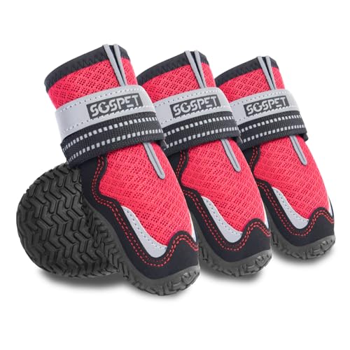 Dog Shoes for Large Small Medium Dogs,Anti-Slip,Reflective Strip Waterproof Dog Boots & Paw Protectors for Outdoor Walking Hot Pavement (Red, 1#(3XS))