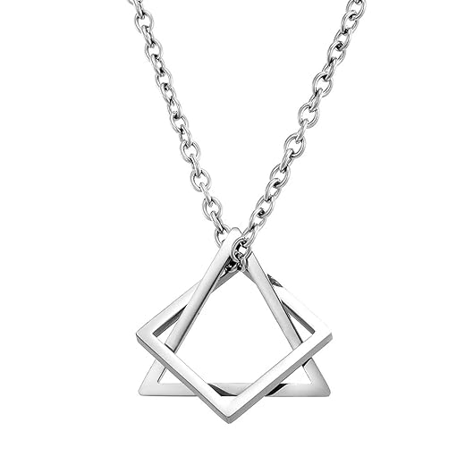 Simple Silver Necklace with Triangular and Square Pendants