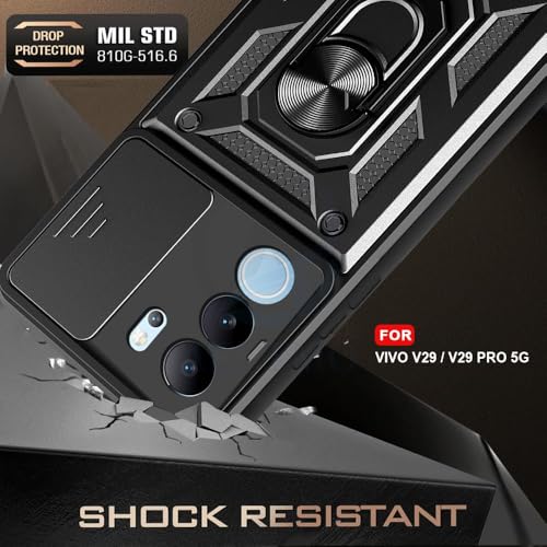 Image of Luxe Back Cover for Vivo V29 Pro 5G / Vivo V29 5G | D10 Tough Armor | Sliding Camera Shield | 360 Protection | Kickstand Ring Holder | Military-Grade Shockproof Bumper