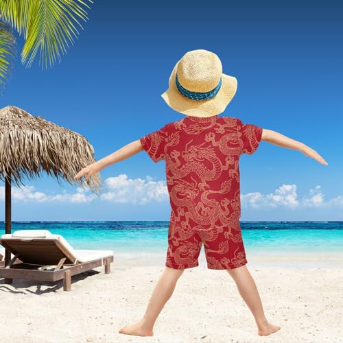 Image of visesunny Funny Boy's 2 Pieces Shirt and Short Set Casual Shirts Short Sleeve Beach Shorts Summer Outfits for 3-10 Years Kids