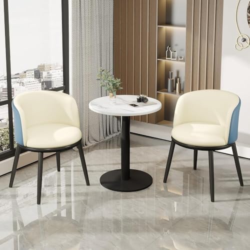 Yellow-Gray Leather Reception Negotiation Table, Space-Saving Round Table for Home Balcony, Office, Tea Shop, Coffee Shop, and Dessert Shop - Stylish Leisure Area Furniture