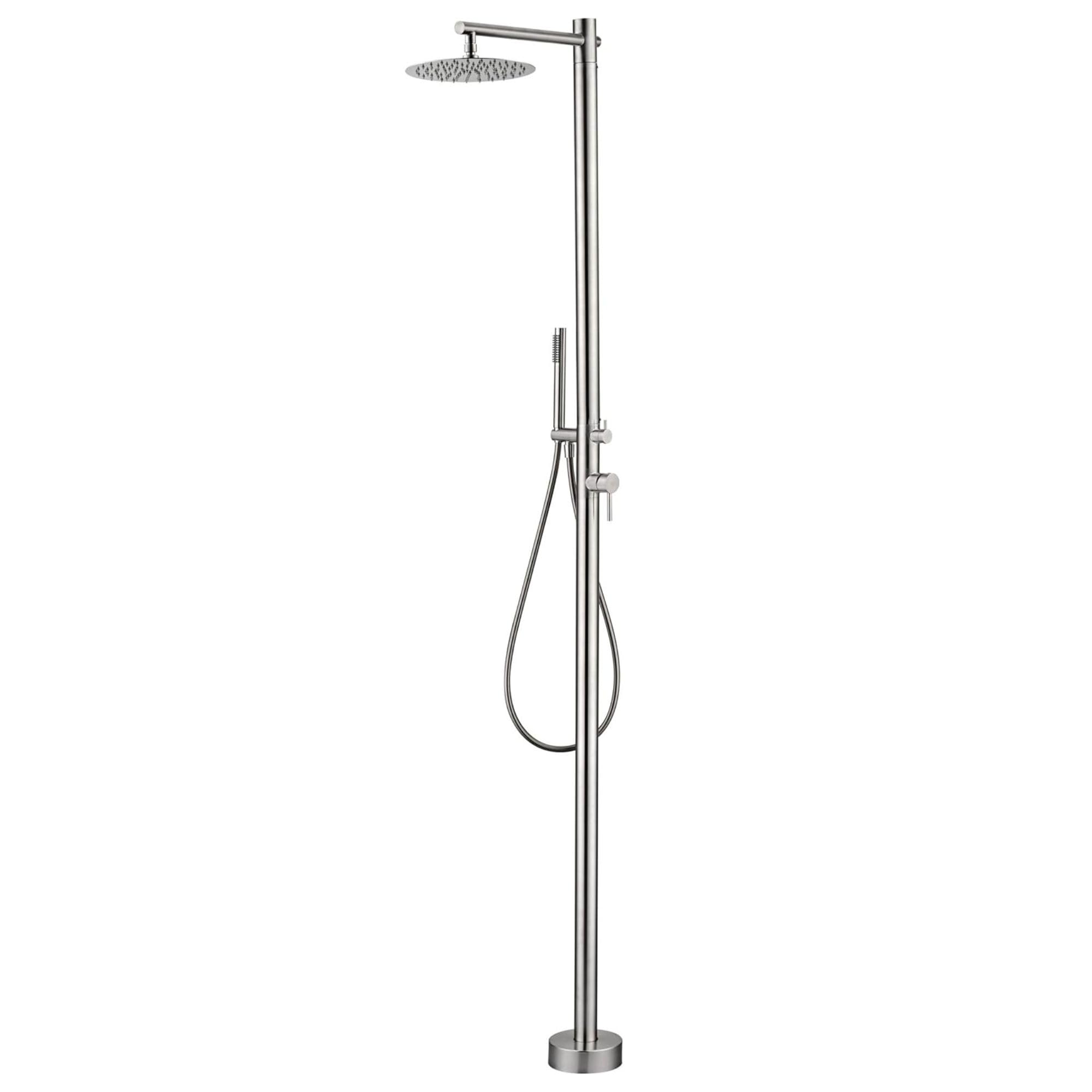 NOLUXA IMEX - Ducha Piscina Exterior Acero S.316 Agua Caliente Fría | Ducha Empotrada Suelo para Jardín, Piscina y Terraza con Alcachofa y Rociador | Grifería Monomando con Doble Entrada