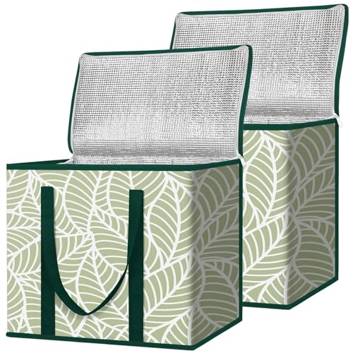 BALEINE 2Pk Insulated Reusable Grocery Bags, Collapsible Cooler Bag for Groceries, Heavy Duty Large Insulated Bag (16''x9''x13'', Antique Foliage)