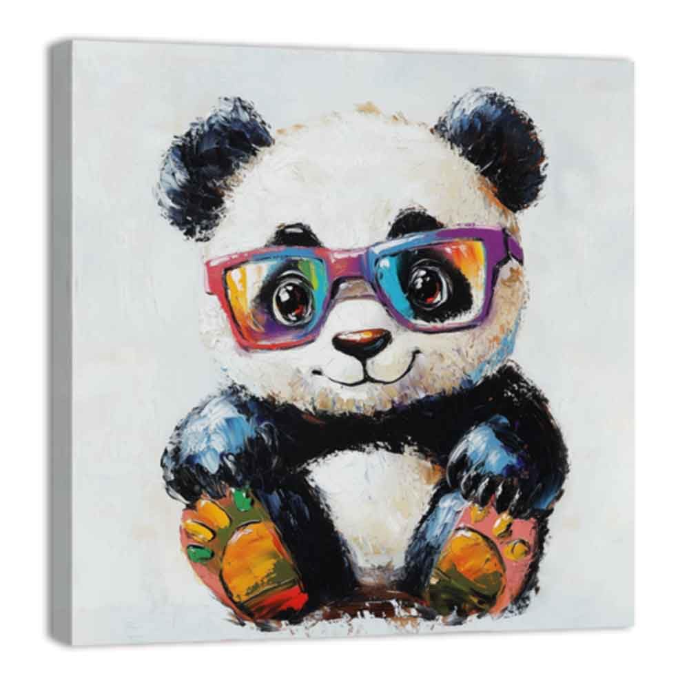 ZQQART Cartoon Animal Canvas Wall Art Funny Animal with Glasses Picture Prints Colorful Frog Pig Dog Panda Paintings Kids Room Decor Framed(Black,