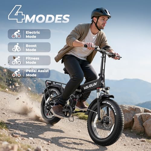 Image of VARUN Electric Bike - 1000W Peak Motor, 25MPH, 60+ Miles, 20 inch * 4.0 inch Fat Tire Foldable Ebike with 48V 13 Ah Battery Lightweight Aluminum Frame E-Bike for Adults with Front Suspension /Full Suspension