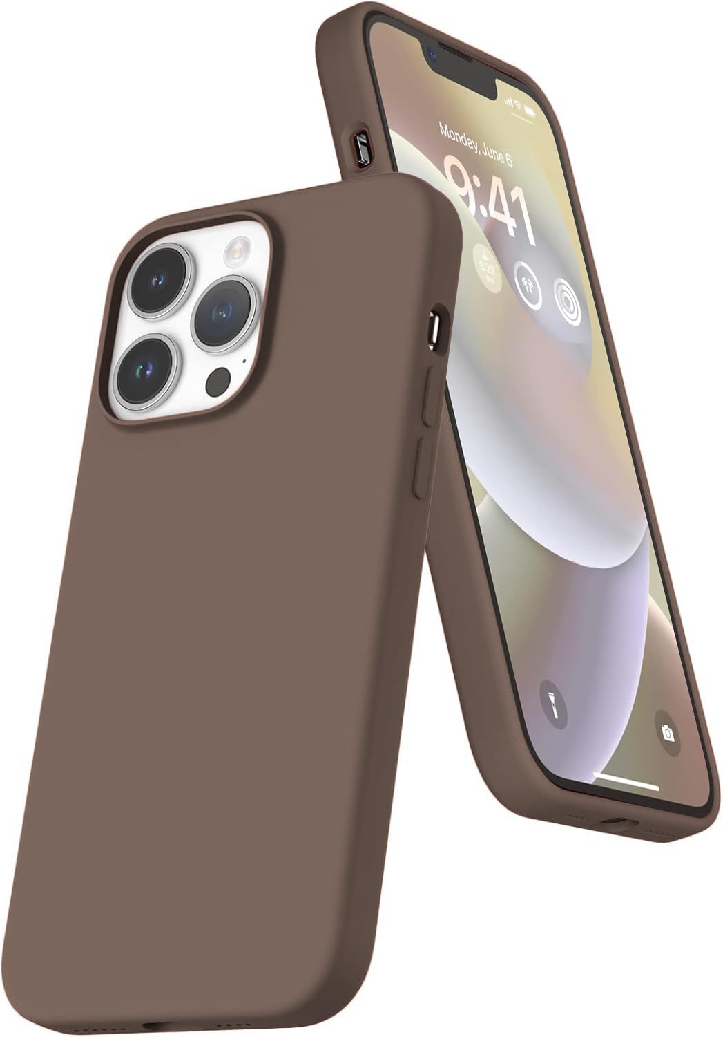 Microfiber Candy Case Compatible for iPhone 13 Pro Max, Shockproof Slim Back Cover Liquid Silicone Case - Brown