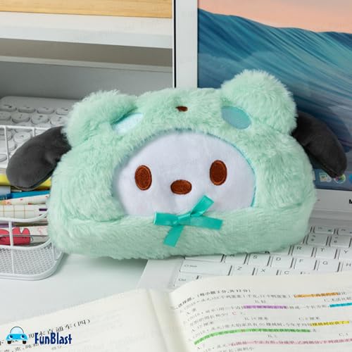 Image of FunBlast Fur Pencil Pouch for Girls - Cute Cartoon Animal Pouch, Multi-Purpose Zipper Case for School Kids, Cosmetic Pouch for Girls, Coin & Travel Pouches for School /Office (Green)