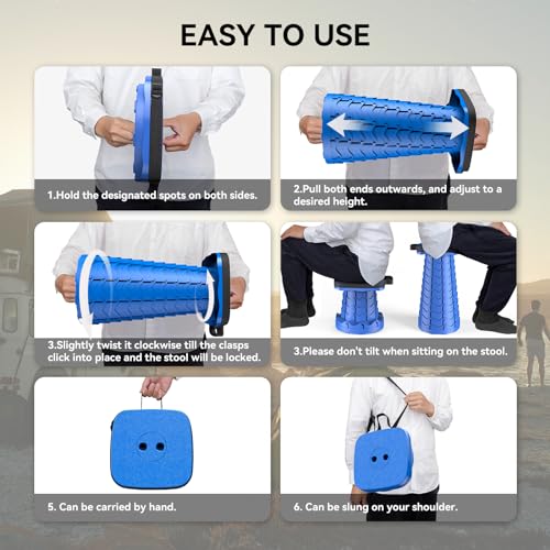 Image of 2026 Upgraded Collapsible Stool, Portable Folding Stool, Telescoping Camping Stool with Max Load Capacity 485lbs, Square Retractable Seat for Camping Gardening Fishing Hiking BBQ [Blue]