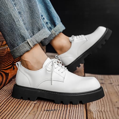 Men's Leather Platform Derby Oxfords Casual Round Toe Lace-Up Soft Bottom Dress Shoes for Work Office Business 6