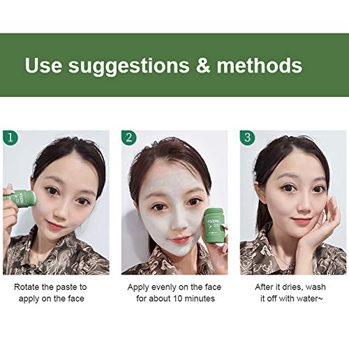 2 Pcs Green Tea Purifying Clay Stick Mask, Eggplant Purifying Clay Stick Mask Face Moisturizes Oil Control Deep Clean Pore Improves Skin for All Skin Types Men Women