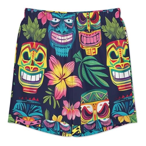 Hawaii Tiki Masks And Florals Mens Pajama Set Short Sleeve Button Down Shirt And Shorts Soft Summer PJs2