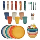 YEEBECA 61-Teiliges Camping Geschirr Set, Geschirr-Set für 6 Personen BPA-Freies, Das Outdoor Geschirr Set in 6 Farben Eignet Sich für Familienessen, Picknick und Camping.