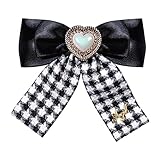 JKQBUX Korean Chanel's Style Ribbon Bow Tie Brooch Pins for Women Girls Retro Plaid Bow Brooch Pre-Tied Bowknot Corsage Party Ceremony