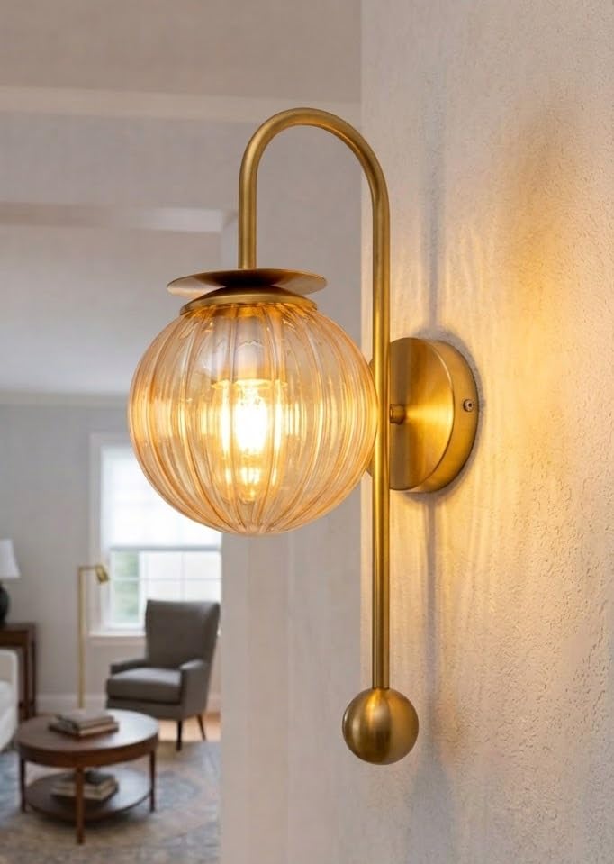 Image of Antique Curved Style Wall Lamp | Wall Lamp Sconce with Metal Frame | Decorative Lighting Fixture for Living Room, Bedroom, Hallway