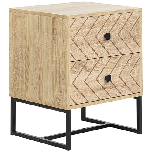HOMCOM Mesita de Noche Mesilla de Noche con 2 Cajones y Patas de Metal Estilo Moderno para Dormitorio Salón Oficina...